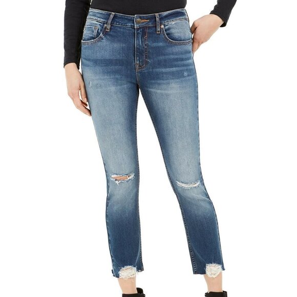 Vigoss Denim - JR100 Vigoss Jeans Dark Blue Wash Ripped Cropped Jeans Size 26 x 25